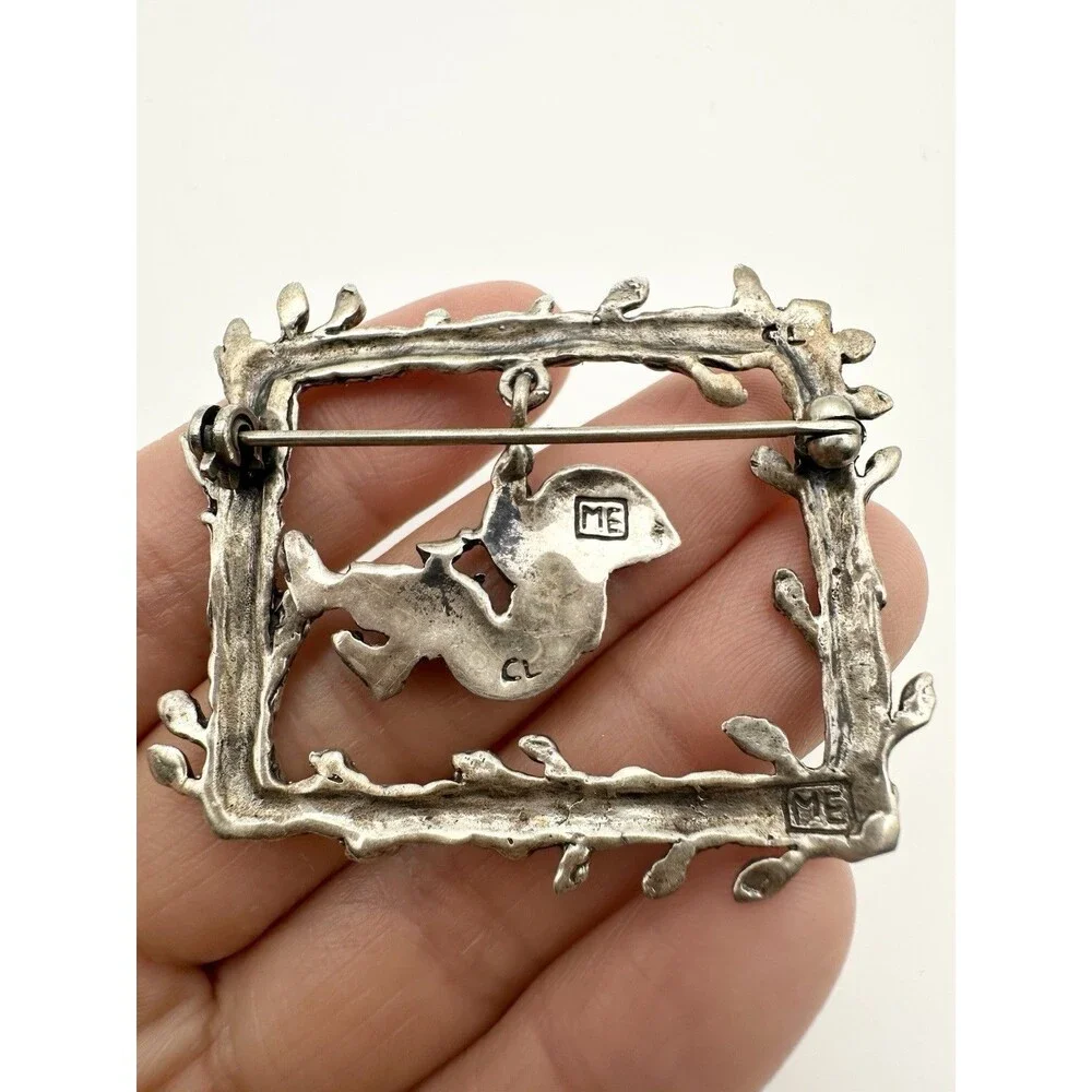 Vintage Sterling Silver Mary Engelbreit Boy On A Rope Swing Brooch Rectangle